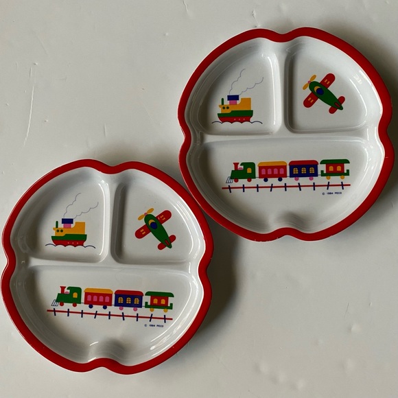Peco Child's Melamine Divided Plates Trains Boats Airplanes Vintage 1984 Dish - Picture 1 of 16